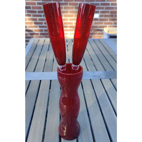 Long Stem Champagne Toasting Flutes Glasses Ruby Red with Vase Nordstrom - Picture 1 of 13
